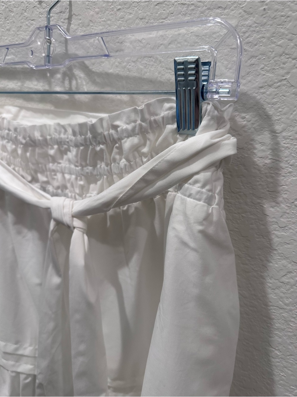 Anthropologie White Smocked Waist Tiered Mini Skirt with Tie Belt Size L NWT - Picture 3 of 7